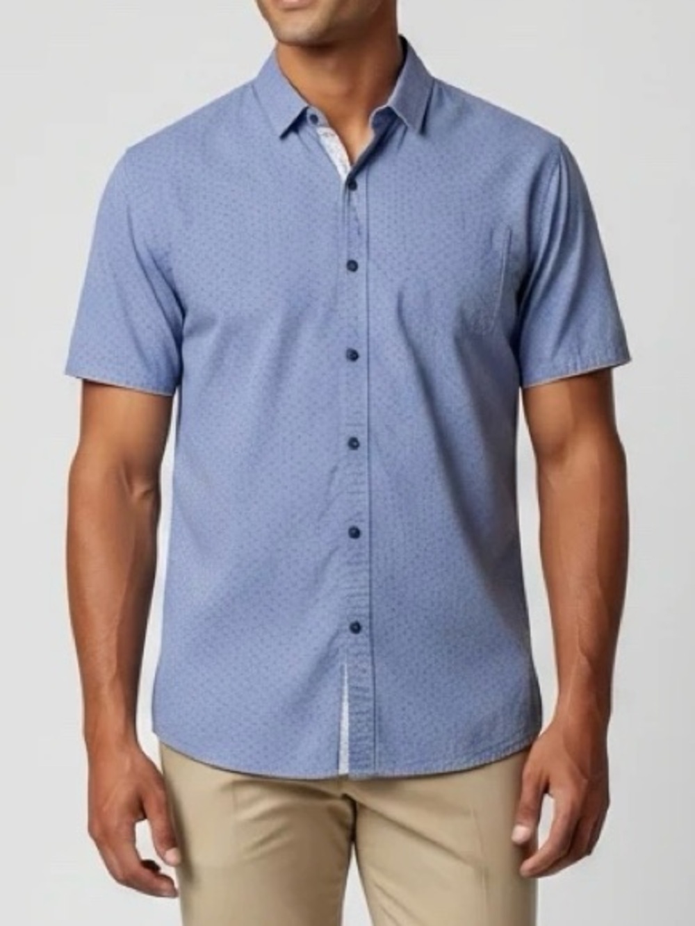 Craft + Flow Blue Short Sleeve Printed Button Down Shirt
